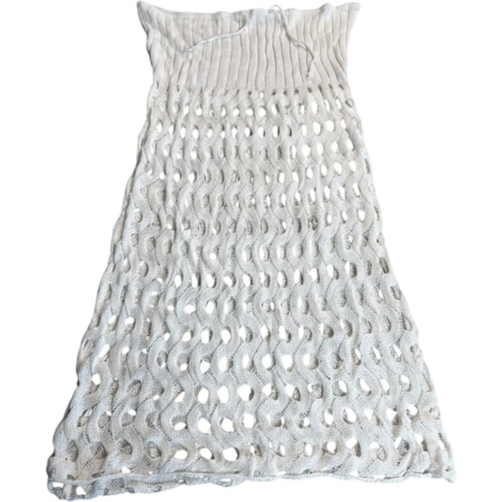 Crochet Open Knit Crochet Drawstring Skirt Women Waist 32